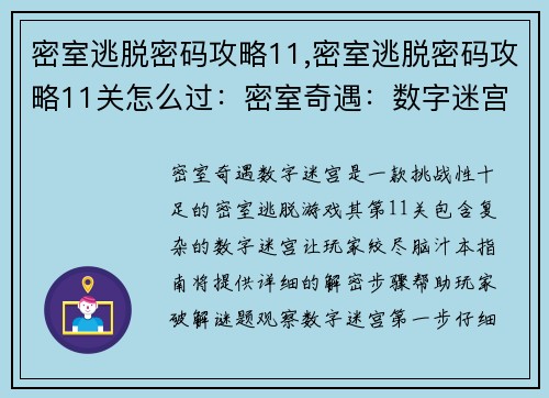 密室逃脱密码攻略11,密室逃脱密码攻略11关怎么过：密室奇遇：数字迷宫的解密指南